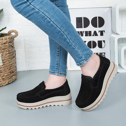 Cheky - Thick-soled Flat Shoes Anti-slip Suede Height Increasing Shoes For Women