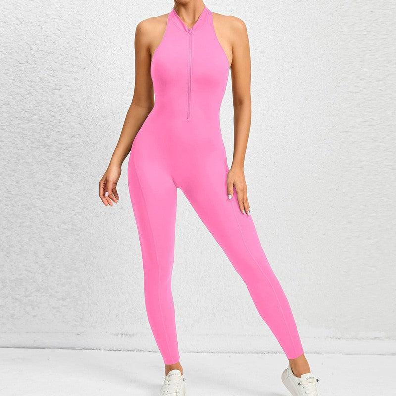 Cheky - Zippered Yoga Fitness Jumpsuit Sleeveless Tummy Control Stretch Shapewear Butt Lifting Sportswear Women Fashion Outfits Clothing