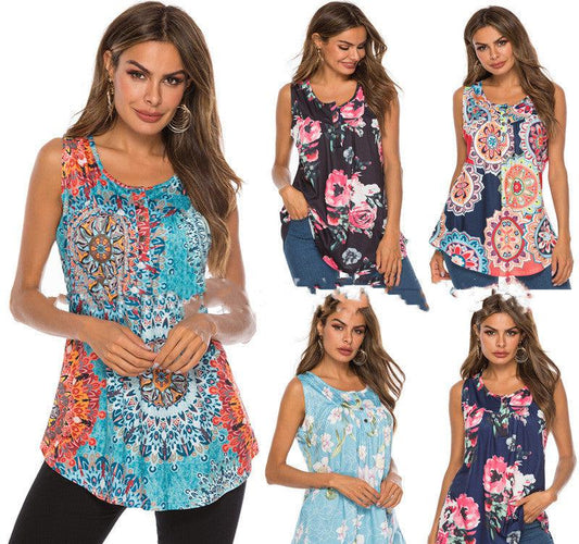 Cheky - V-Neck Sleeveless Vest With Printed Buttons