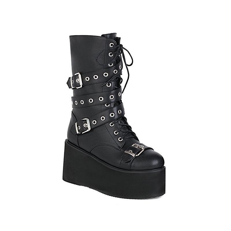 Cheky - Women's British-style Platform Black Rivet Boots