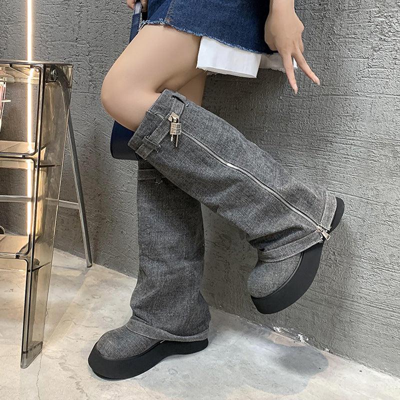 Cheky - Women's French-style Platform Denim Boots