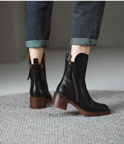 Cheky - Thick Heel Brown Ankle Boots British Style Handsome