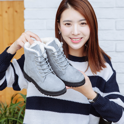 Cheky - Winter New Women Snow Boots Flat With Large Size Casual Cotton Shoes Trend Women Vulcanized Shoes Artificial Plush