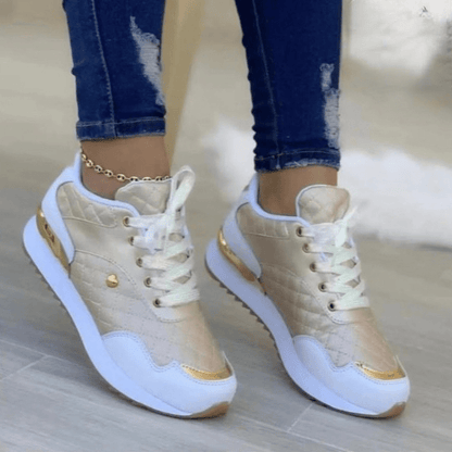 Cheky - Plaid Sneakers Women Patchwork Lace Up Shoes With Love Decor