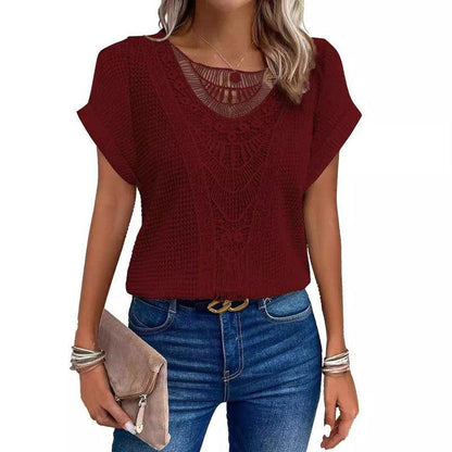 Cheky - Lace Patchwork Short-sleeved T-shirt Women's Clothing