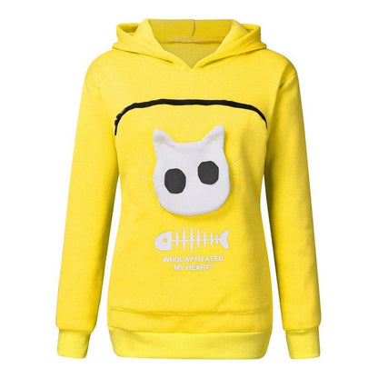 Cheky - Women Hoodie Sweatshirt With Cat Pet Pocket Design Long Sleeve Sweater Cat Outfit