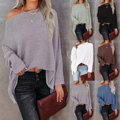 Cheky - Women's Casual Off-the-shoulder Batwing Long Sleeve Pullover Sweater