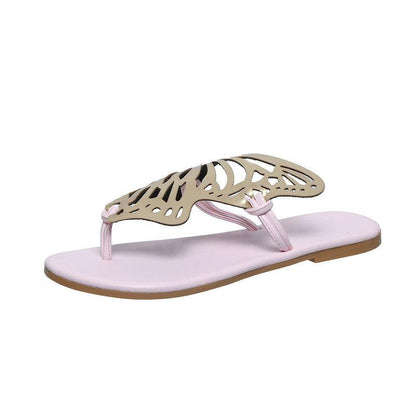 Cheky - Fashion Hollow Butterfly Flip-Flops Summer Sandals For Women Casual Beach Shoes New Low Heel Flat Slides Slippers