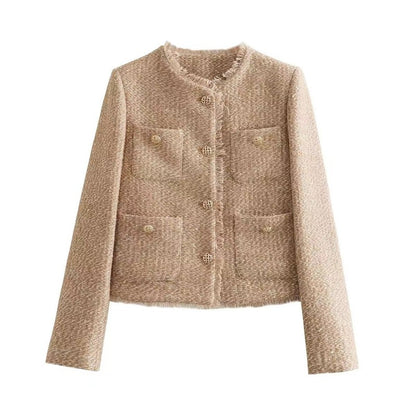 Cheky - Women's Fashion Woolen Solid Color Casual Top Short Coat