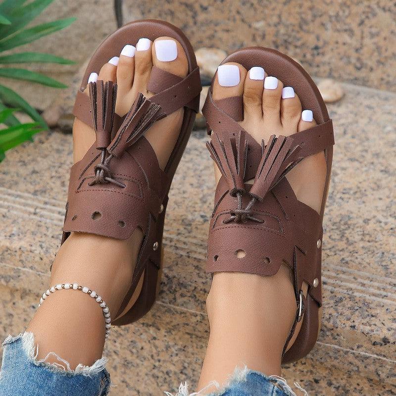 Cheky - New Tassel Rivet Buckle Sandals Summer Casual Comfortable Bohemian Beach Shoes For Women