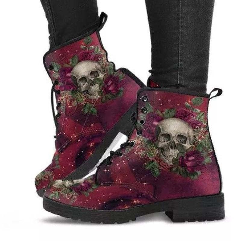 Cheky - Women's Fashion Simple Printed Leather Tooling Combat Boots