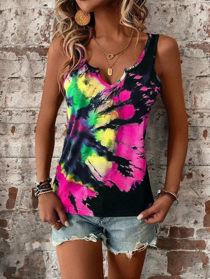 Cheky - Printed Painted V-neck Open Vest Top