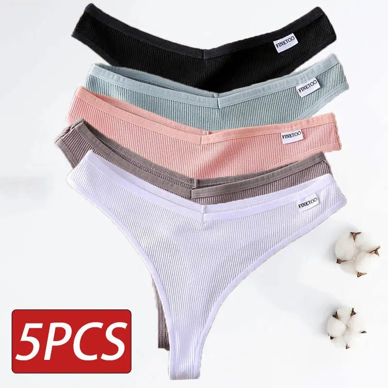 Cheky - 5PCS/Set Cotton Thongs Seamless Women's panties Sexy Low Waist G-String Female Lingerie Girls Breathable Intimates Bikinis M-XL