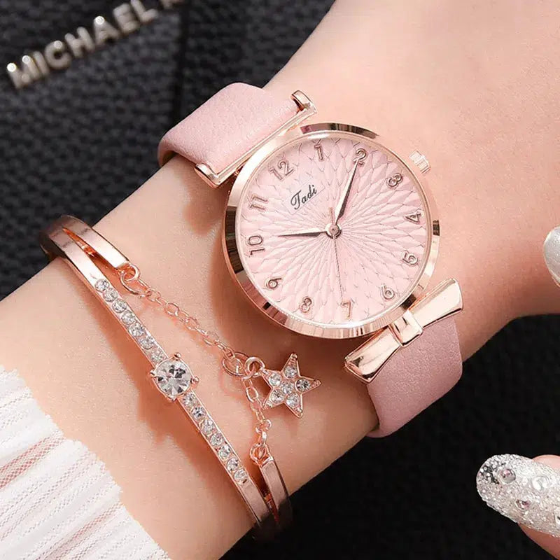 Cheky - 2pcs Set Luxury Women Bracelet Quartz Watches For Women Leather Watch Ladies Sports Dress Wrist Watch Clock Relogio Feminino