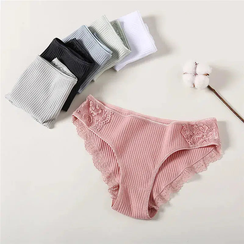 Cheky - FINETOO 3Pcs/set Women Cotton Panties M-2XL Low-Rise Underwear Trendy Patchwork Lace Briefs Female Soft Underpants Lingerie 2022