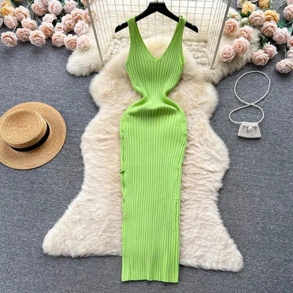 Cheky - YuooMuoo Chic Fashion Sexy Wrap Hips Split Knitted Autumn Dress Women Slim Elastic Bodycon Long Dress Streetwear Outfits Vestido