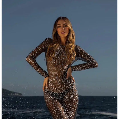 Cheky - Glitter Mesh See-Through Maxi Dress - Sexy Beach Cover Up