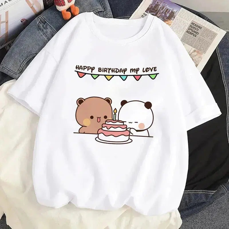 Cheky - Cute Bear LOVE T Shirt Women Bubu Dudu Couple Tops tee summer Short Sleeve tshirts female Korean Casual girl t-shirt camisetas