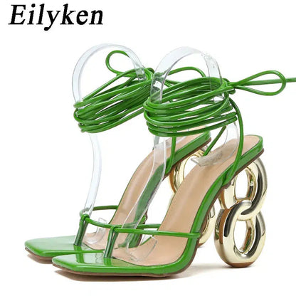 Cheky - Eilyken Sexy Ankle Cross Strap Sandals Women Summer Banquet Fashion Open Toe Club Stripper Design Fretwork Heels Ladies Shoes