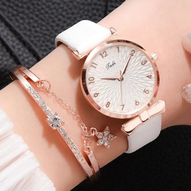 Cheky - 2pcs Set Luxury Women Bracelet Quartz Watches For Women Leather Watch Ladies Sports Dress Wrist Watch Clock Relogio Feminino