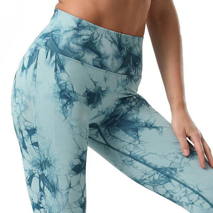 Cheky - Fashion Tie Dye Printed Leggings High Waist Hip Lifting Tight Fitness Sports Yoga Pants For Women