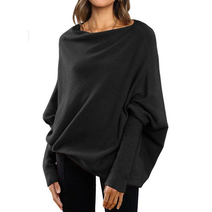 Cheky - Loose Bat Sleeve Sweater Tops Simple Casual Fashion Versatile Solid Color Round Neck Sweater For Women