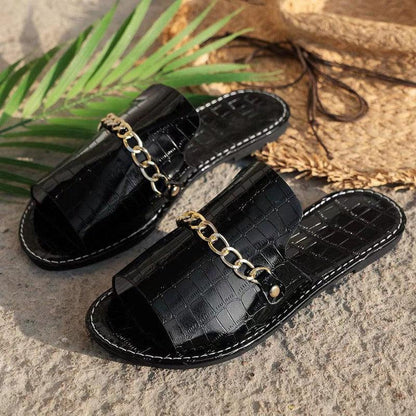 Cheky - Pattern Chains Sandals Summer Fish Mouth Flat Slides Shoes Women Casual Vacation Beach Slippers