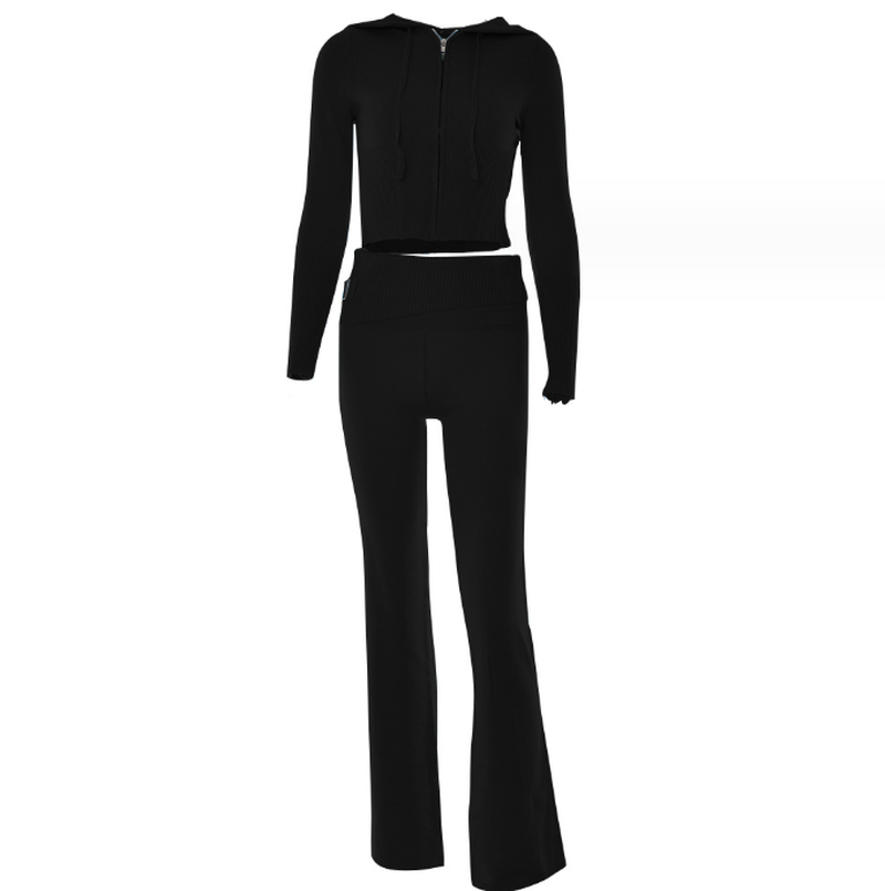 Cheky - Hoodie Suit Women Leisure Sexy Zip Long Sleeve Sweater And High Waist Long Pants Set