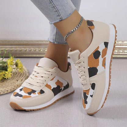 Cheky - Fashoin Leopard Print Lace-up Sports Shoes For Women Sneakers Casual Running Walking Flat Shoes