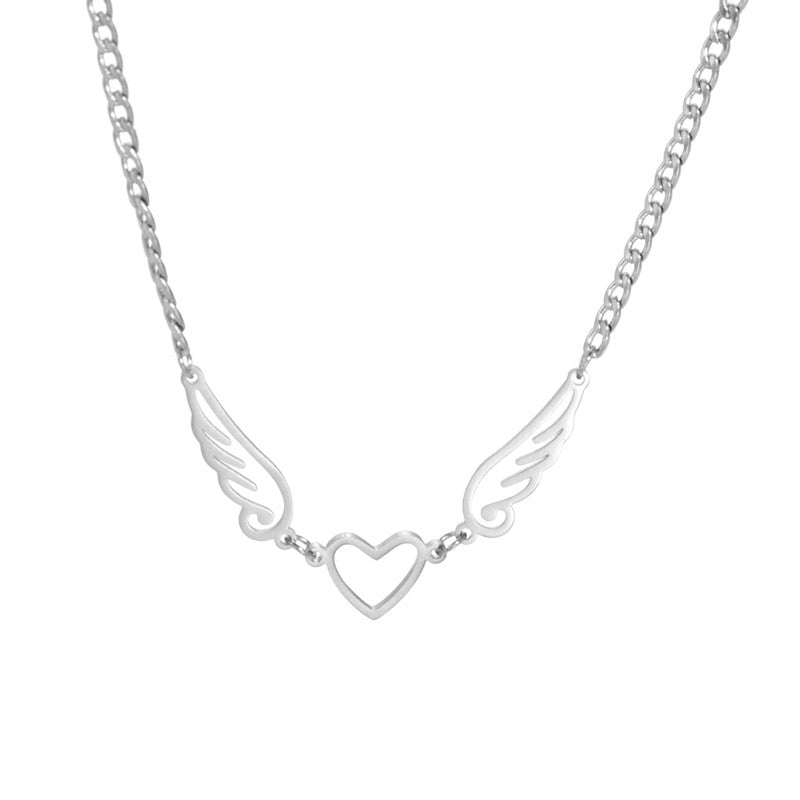 Cheky - Hollow Heart Angel Wing Necklace