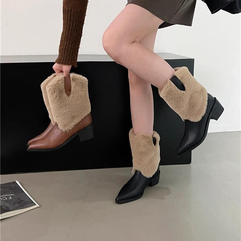 Cheky - Velvet Thermal Booties Women's Pointed Toe Fashion