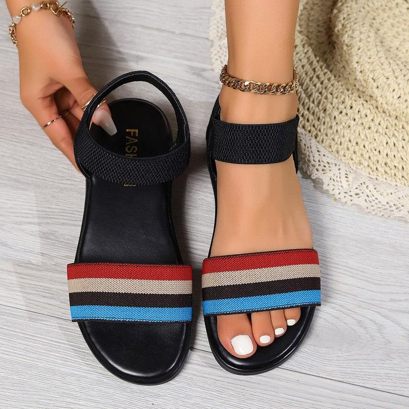 Cheky - Fashion Color-block Elastic Sandals Summer Fashion Fish Mouth Flat Shoes For Women