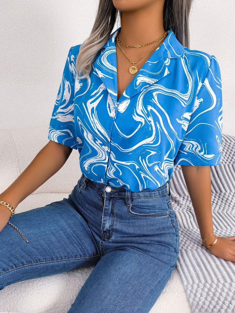 Cheky - Fashion Tie Dye Printed Short Sleeve Shirt Summer Casual Lapel Shirt Tops For Womens Clothing