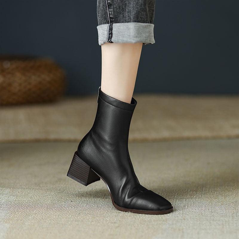 Cheky - Women's Chunky Heel Short Boots Autumn And Winter French Retro