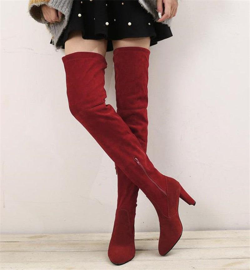 Cheky - Over-the-knee Boots High Heel Pointed-toe Frosted