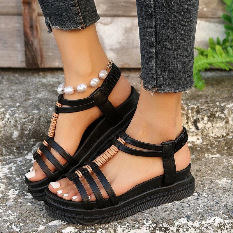 Cheky - Women's Wedges Platform Sandals Summer Strap-design Beach Shoes