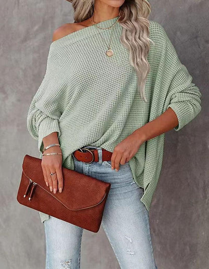 Cheky - Women's Casual Off-the-shoulder Batwing Long Sleeve Pullover Sweater