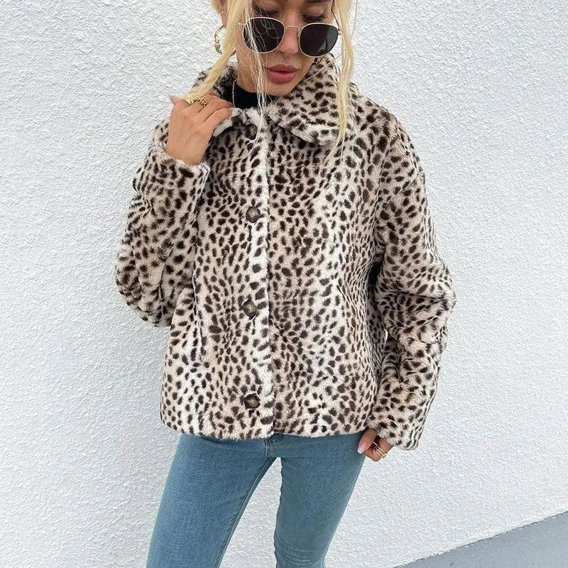 Cheky - Artificial Leopard Print Faux Fur Thickening