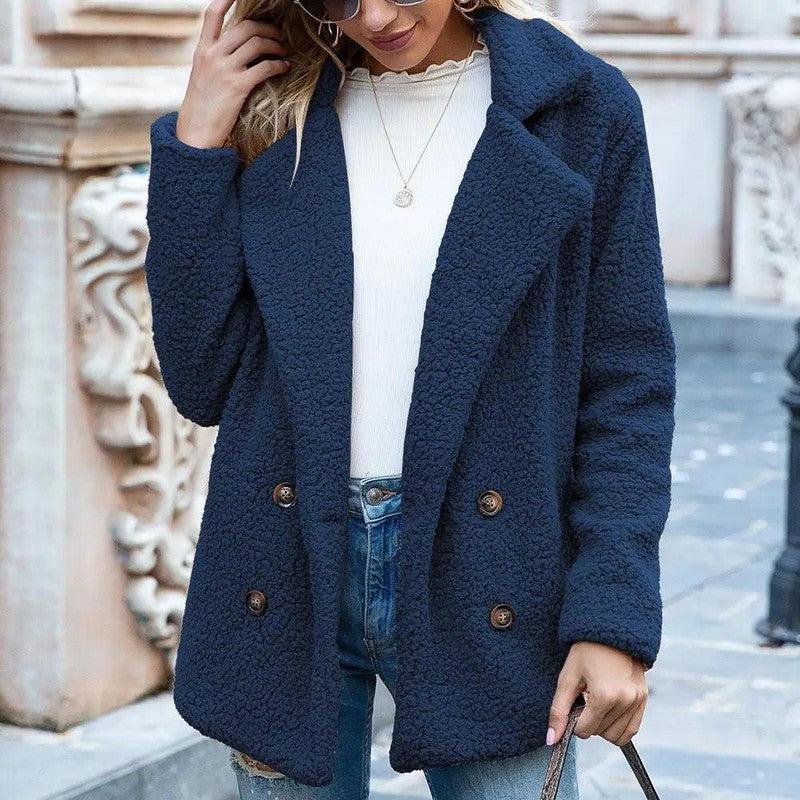 Cheky - Button lapel loose sweater cardigan sheep cake wool coat