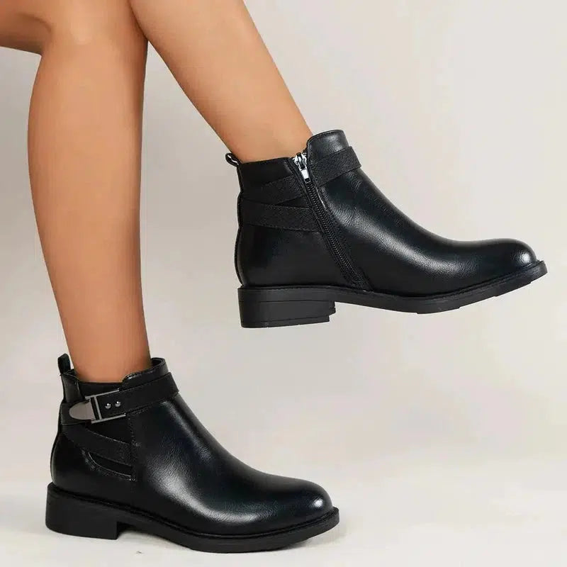 Cheky - Chelsea Boots Women Black Ankle Boots Side Zipper Buckle Shoes