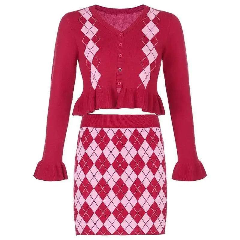 Cheky - College Style Diamond Lattice Woolen Fashion Suit