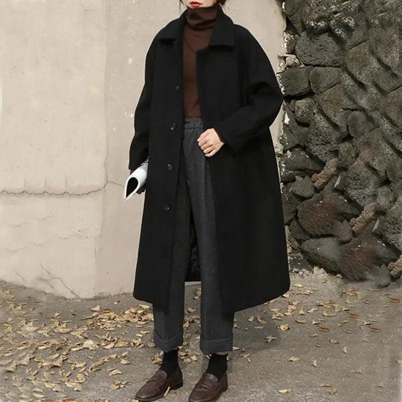 Cheky - College Style Long New Woolen Coat Women