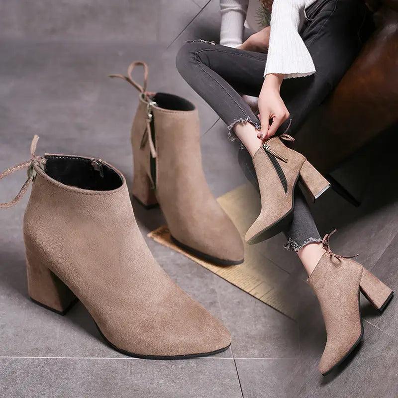 Cheky - European And American Martin Boots Pointed High Heels Plus Size Women