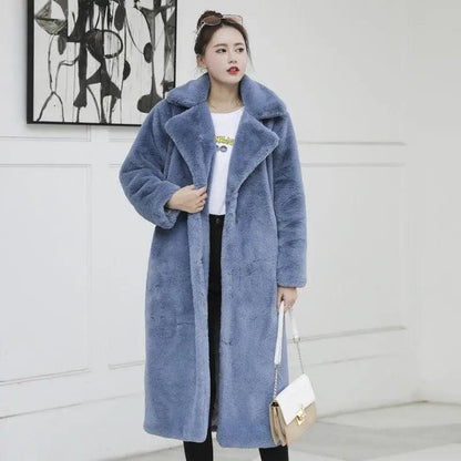 Cheky - Fashion New High Quality Velvet Fur Long Coat Women