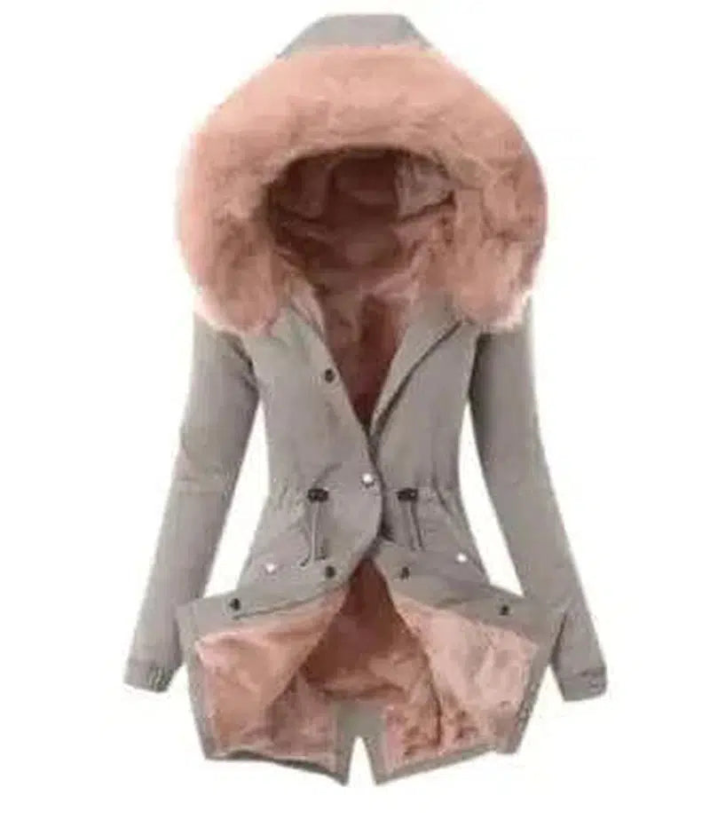 Cheky - Hooded Drawstring Plush Jacket Women