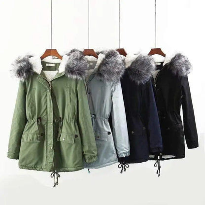 Cheky - Hooded large fur collar plus fleece coat