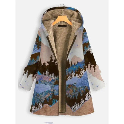 Cheky - Landscape print long sleeve hooded zipper coat