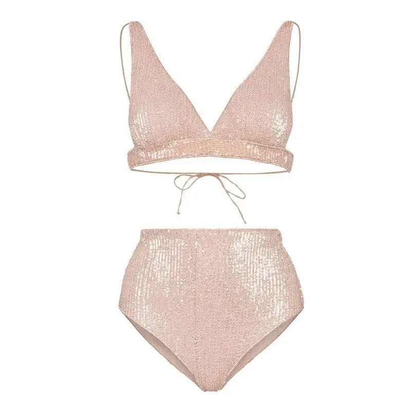 Cheky - Light luxury sequin split bikini swimsuit