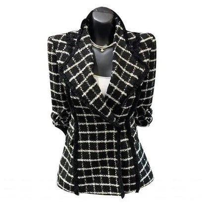 Cheky - Fashion Small Fragrant Long-sleeved Tweed Plaid Small Suit