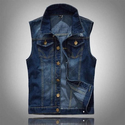 Cheky - Personality men's denim vest male blue vest vest shoulder